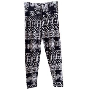 J&K High Rise Leggings Size Small Tribal Geometric Print Black White Front Zip